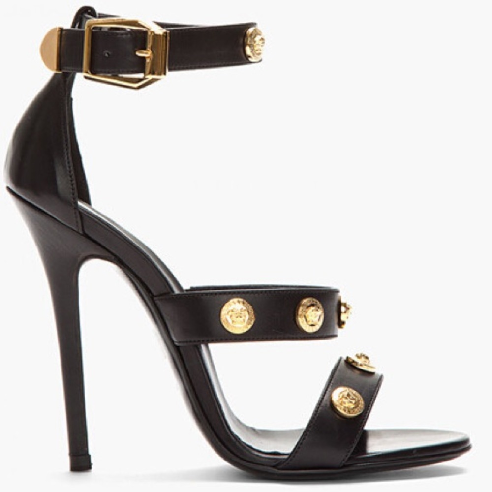 GORGEOUS 🖤 Black and Gold ankle strap heels 9